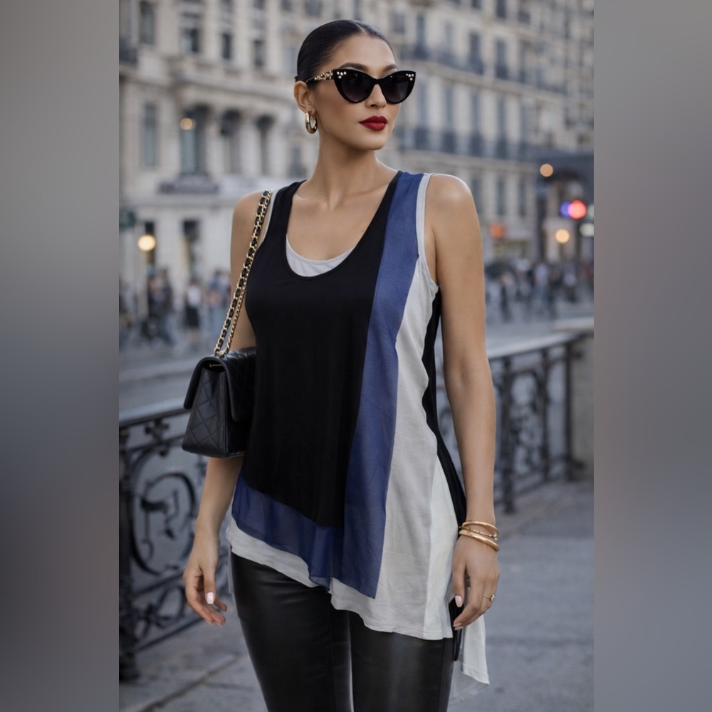 BCBGMaxazria BLACK COMBO CLYDE LAYERED TANK